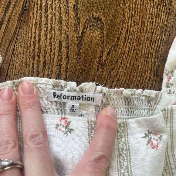 Reformation Minton Linen White and Pink Floral Blouse - Picture 4 of 7